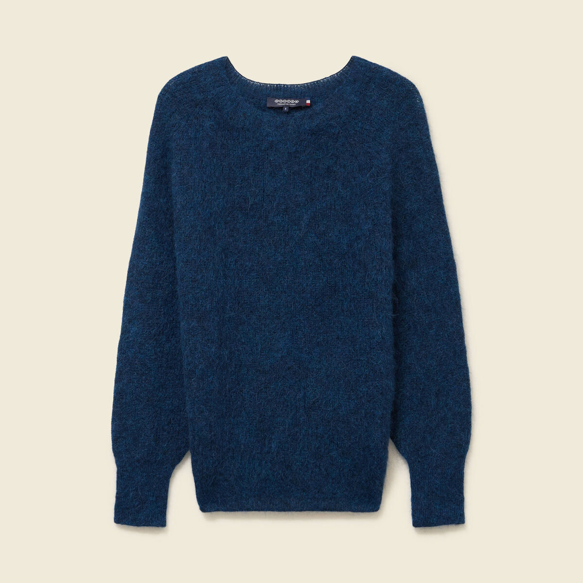 Pull manches longues col rond bleu canard femme
