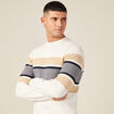 Pull fin col rond manches longues ecru homme