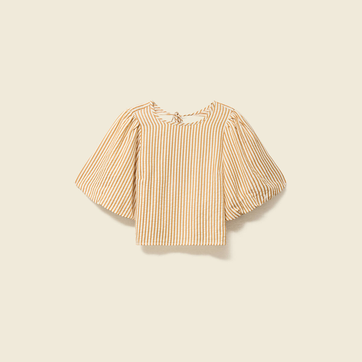 Blouse droite courte manches coude beige moyen femme