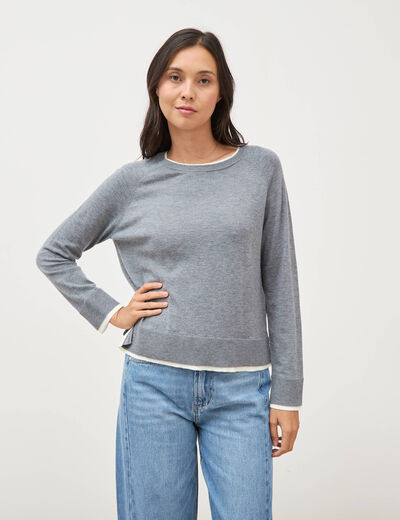Pull droit col rond manches longues gris clair femme