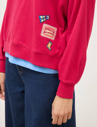 Sweat droit col rond manches longues rouge clair femme
