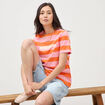 T-shirt ray&eacute; col rond manches courtes orange femme