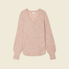 Pull manches longues col en V creme femme