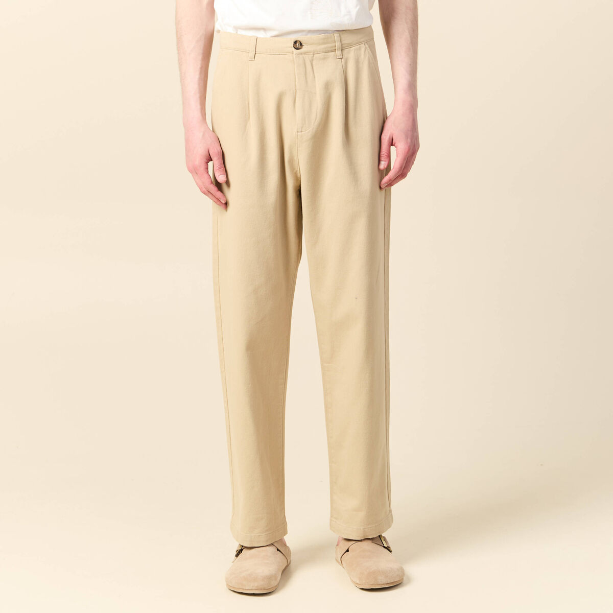 Pantalon chino à pinces sable homme