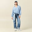 Sweat manches longues col polo bleu clair femme