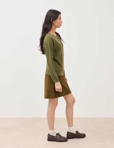 Pull manches longues col bateau vert kaki femme