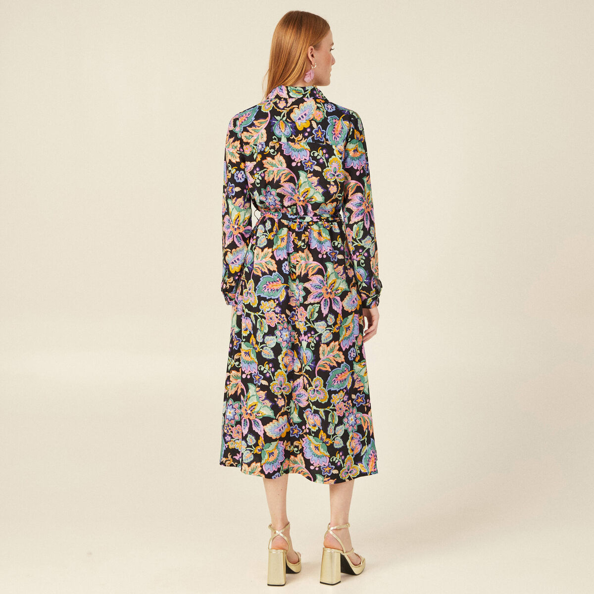 Robe midi droite multicolore femme