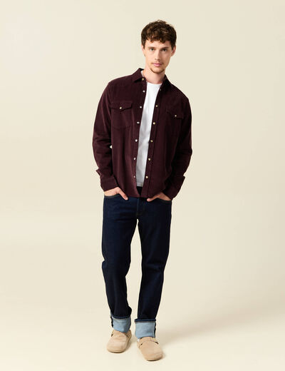 Chemise col classique manches longues bordeaux homme