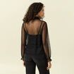 T-shirt col v manches longues doubl&eacute; noir femme