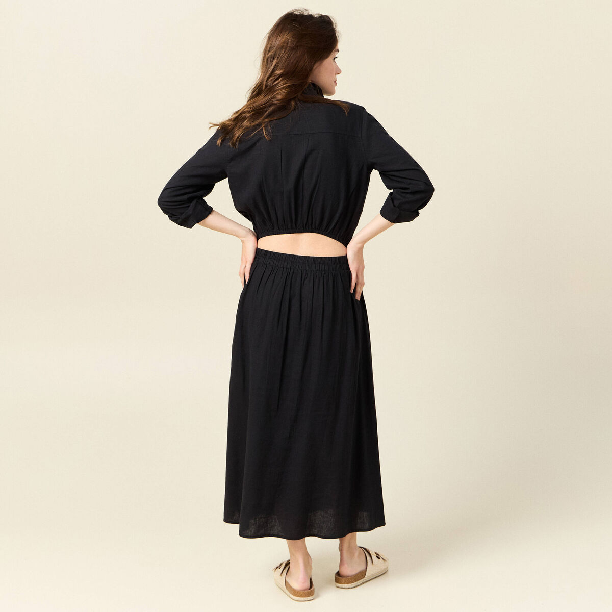 Robe droite manches longues 3/4 noir femme