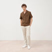 Chemise manches courtes col tailleur taupe homme
