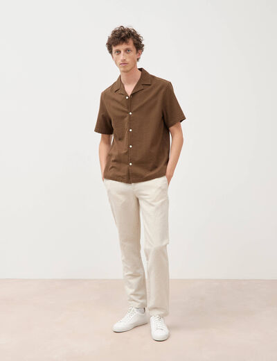 Chemise manches courtes col tailleur taupe homme