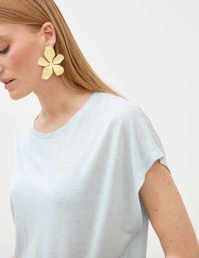 T-shirt col rond manches courtes bleu clair femme