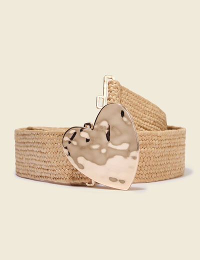 Ceinture tress&eacute;e boucle coeur large beige femme