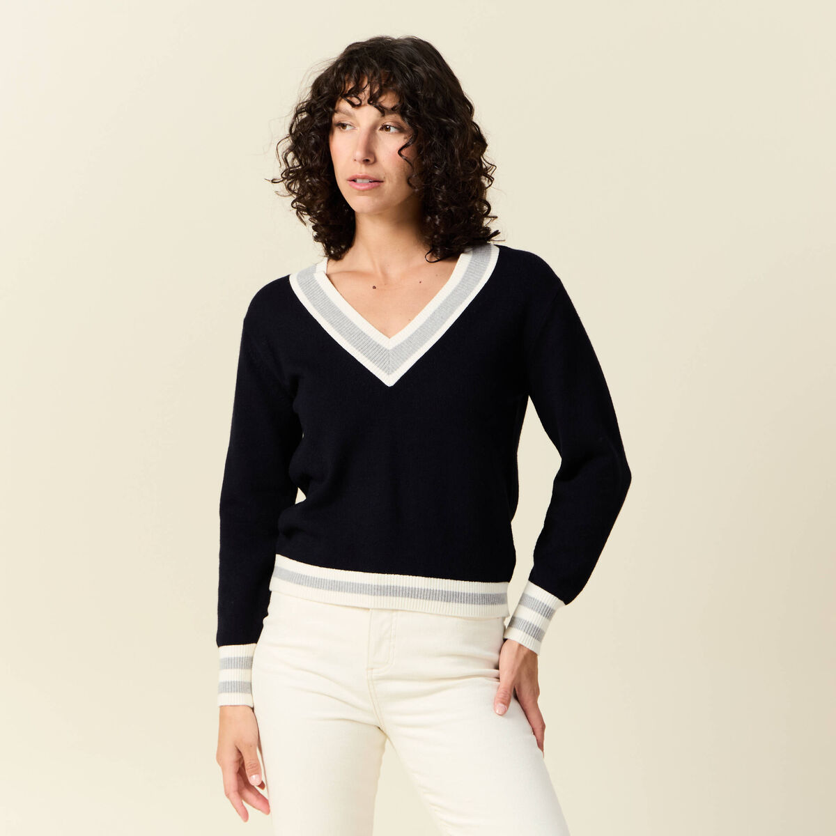 Pull manches longues bleu marine femme