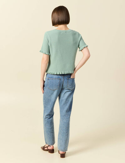 Pull droit court en coton vert pastel femme