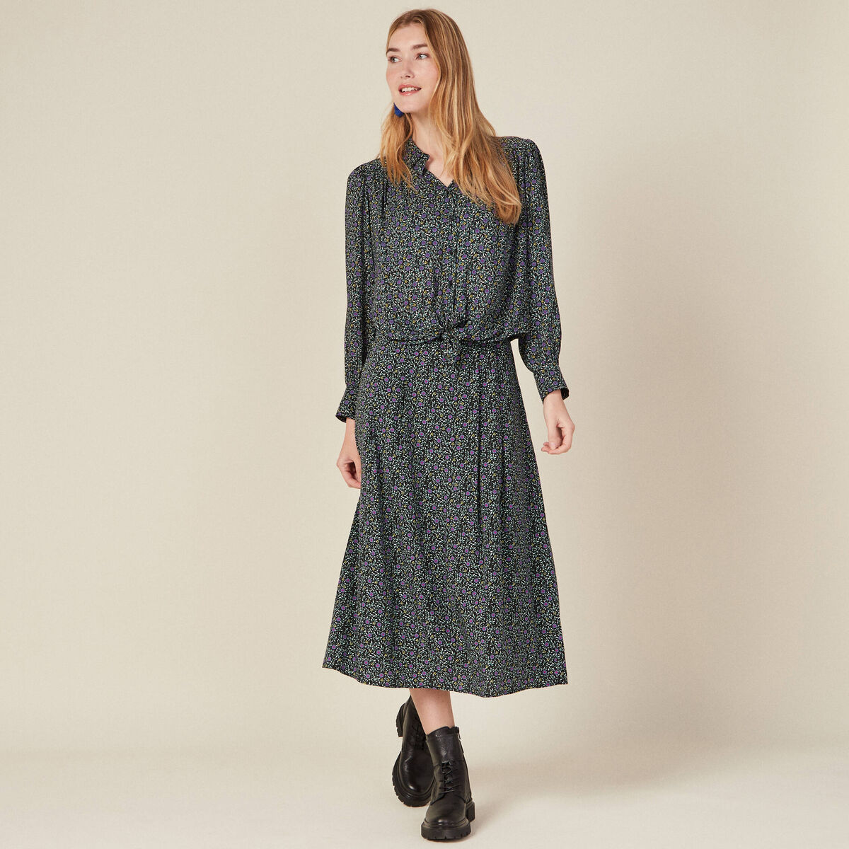 Jupe longue évasée noir femme