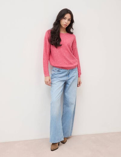 Pull manches longues col bateau vieux rose femme
