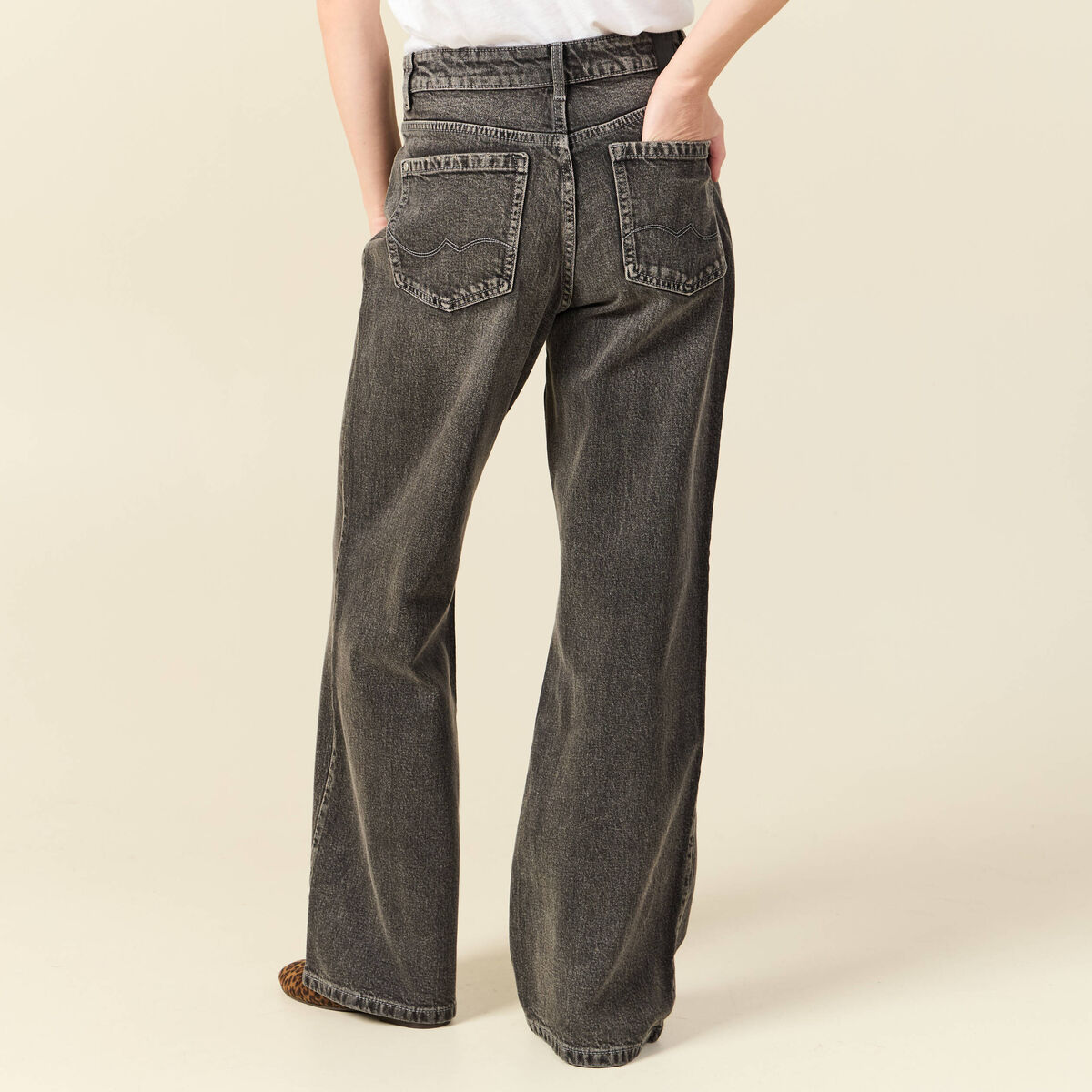 Jeans large taille haute denim snow gris femme