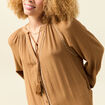 Chemise manches longues col tunisien marron clair femme