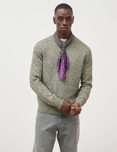 Pull droit tweed manches longues vert kaki homme