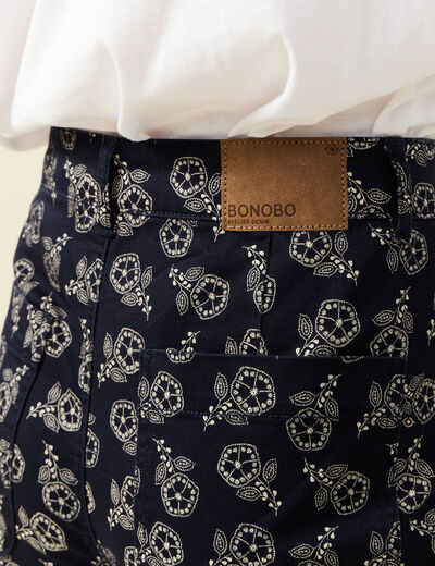 Pantalon large cropped taille haute bleu marine femme