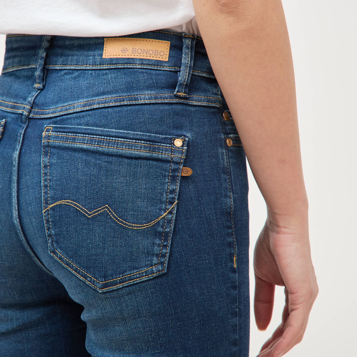 Jeans slim taille haute 7/8&egrave;me denim brut femme