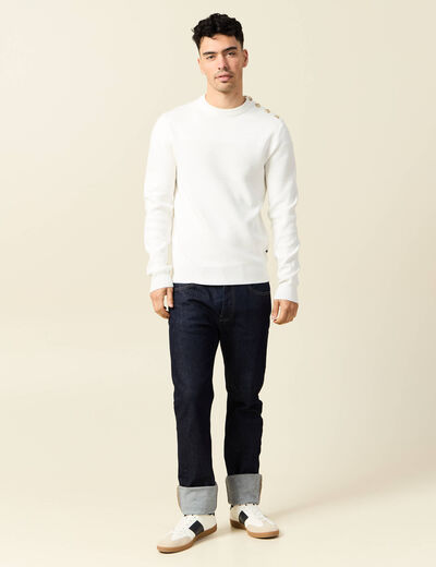 Pull manches longues col rond ecru homme