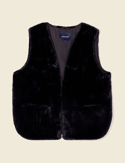 Veste droite fausse fourrure noir femme
