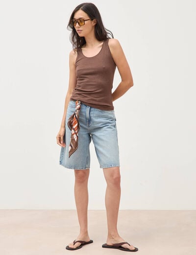 D&eacute;bardeur cintr&eacute; d&eacute;collet&eacute; sans manches marron femme
