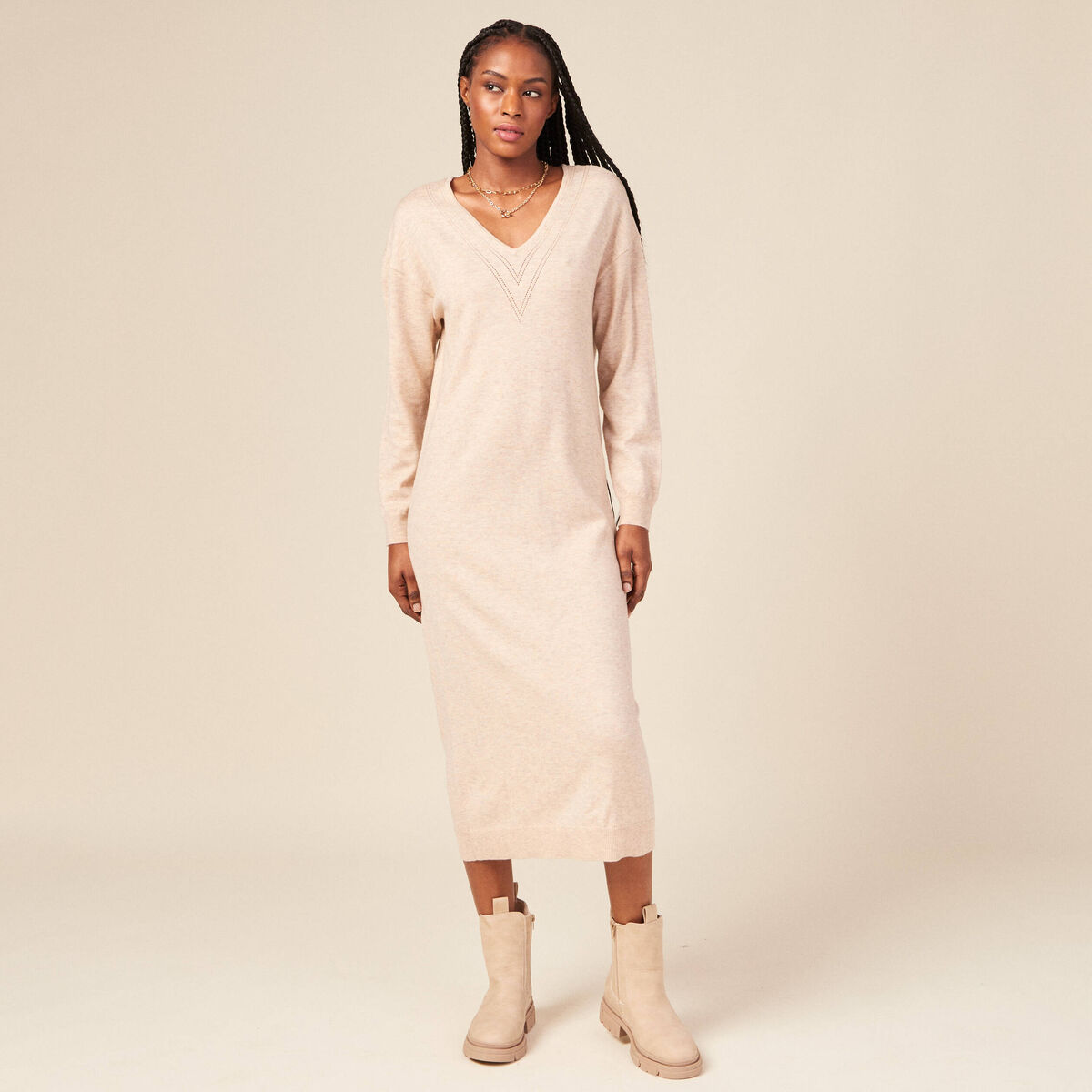 Robe pull éco-responsable creme femme