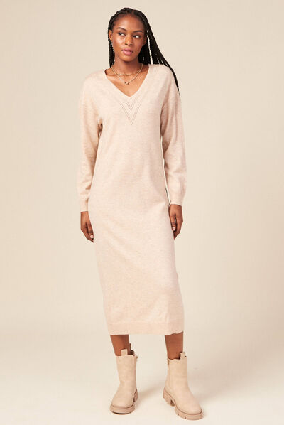 Robe pull éco-responsable creme femme