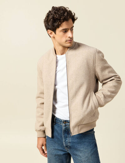 Blouson doubl&eacute; manches longues beige homme