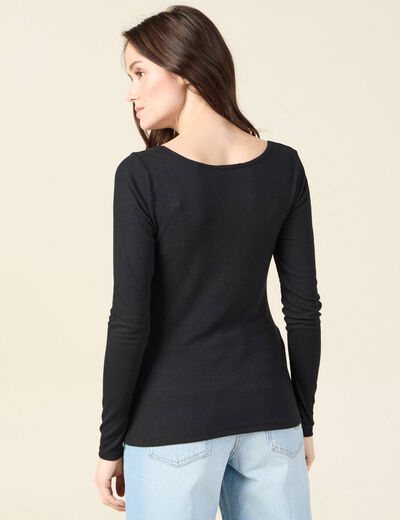 T-shirt côtelé éco-responsable noir femme