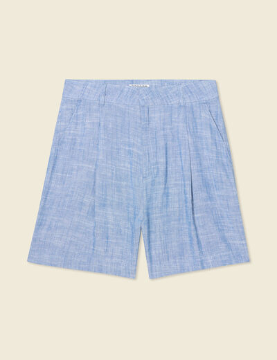 Short droit avec pinces bleu femme