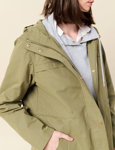 Parka longue à capuche vert kaki femme