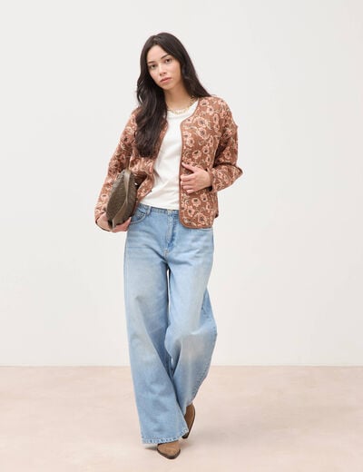Veste droite manches longues col rond camel femme