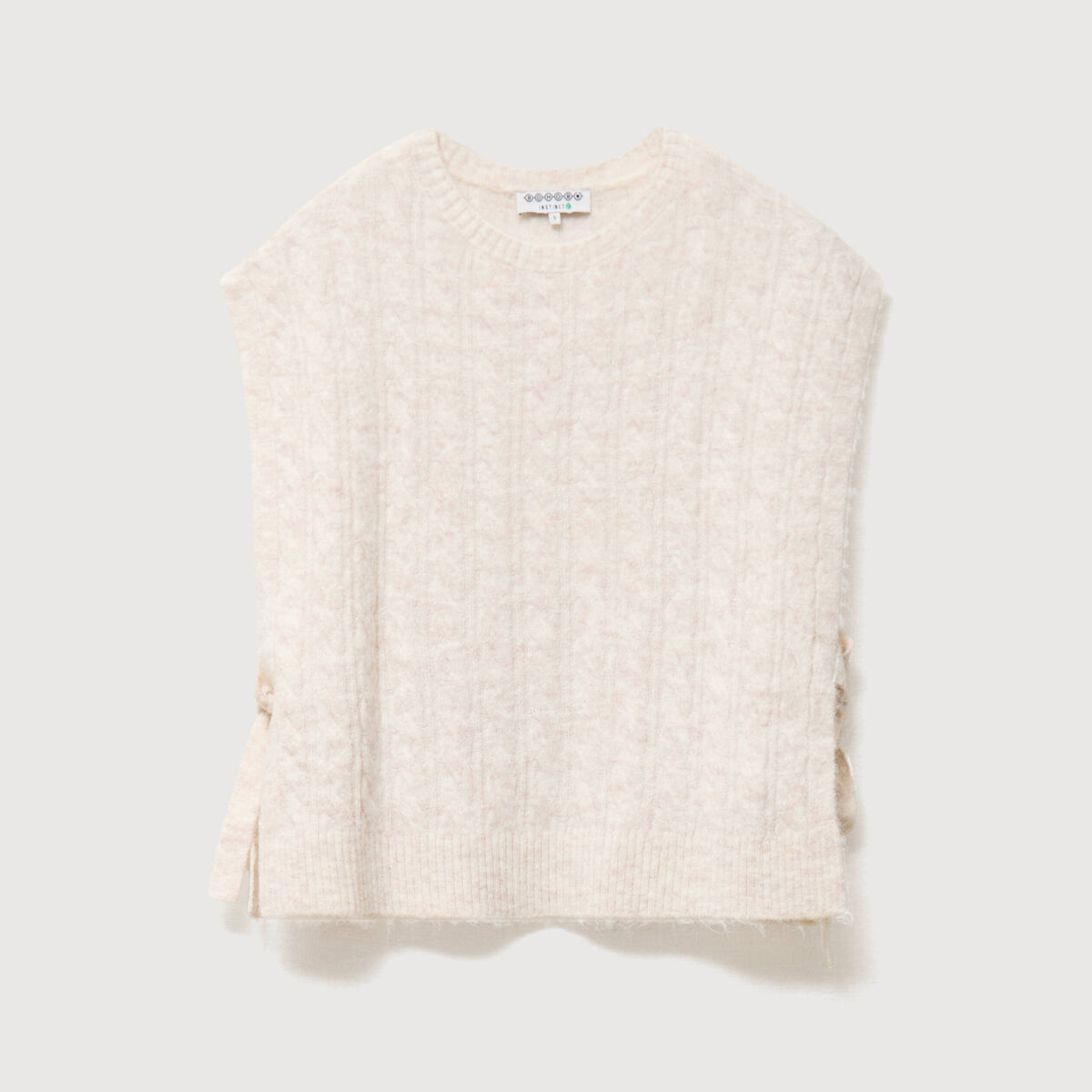 Pull droit cropped sans manches creme femme