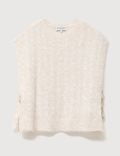 Pull droit cropped sans manches creme femme