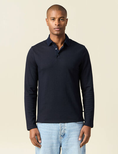 Polo manches longues bleu marine homme