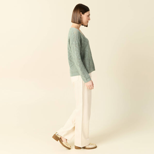 pull manches longues ajoure vert kaki femme Pull manches longues ajouré vert kaki femme