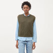 Pull droit court sans manches col rond vert olive femme