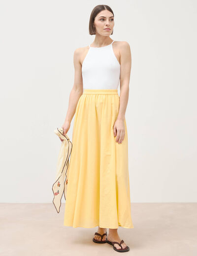 Jupe longue &eacute;vas&eacute;e en coton doubl&eacute;e jaune clair femme