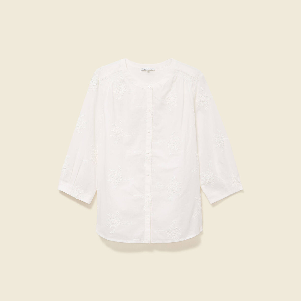 Chemise en coton manches 3/4 ecru femme