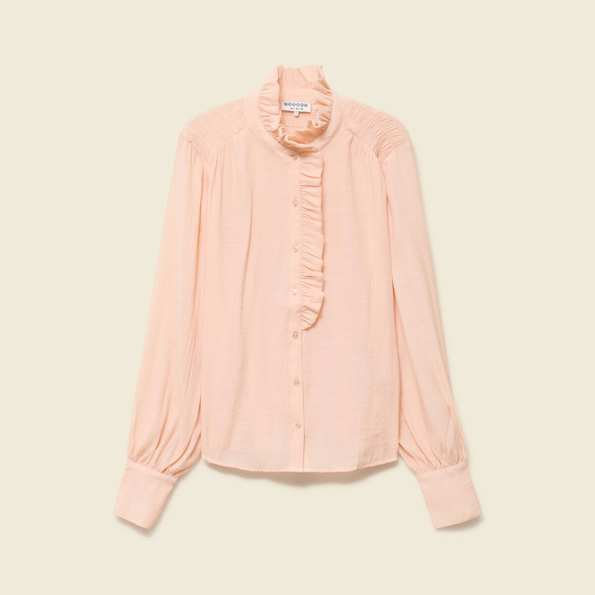Chemise manches longues col montant rose champagne femme