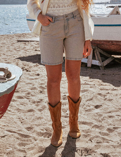 Bermuda droit en jean bleu ciel femme