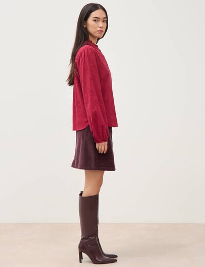 Chemise ample en coton manches longues bordeaux femme