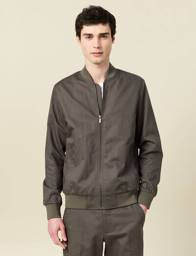 Blouson zipp&eacute; col teddy vert fonc&eacute; homme