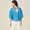 T-shirt manches 3/4 ajouré bleu femme