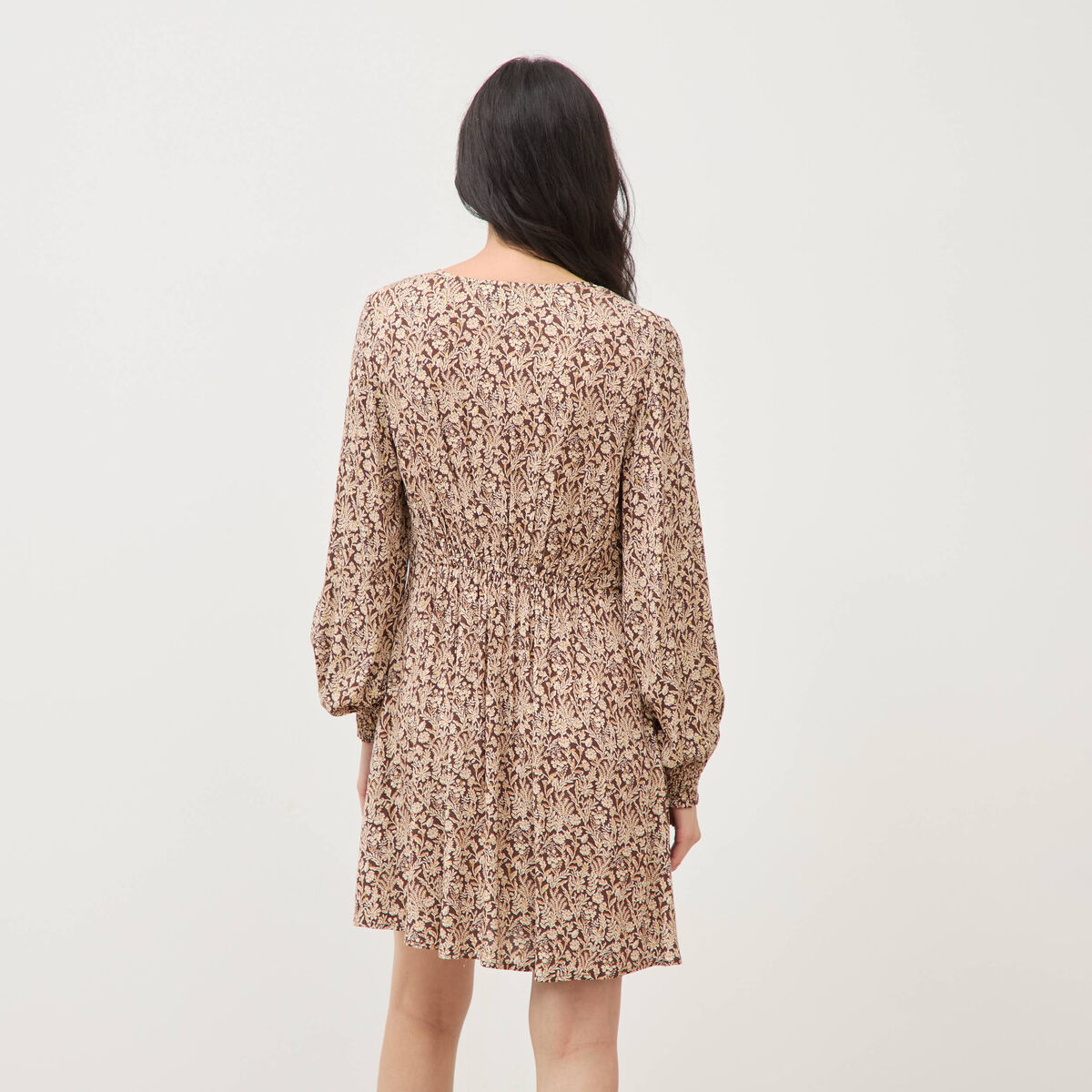Robe manches longues marron femme